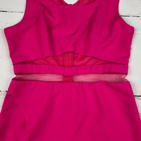 Tea & Cup womens jrs M pink sleeveless mesh waist asymmetric hem bodycon dress - Picture 4 of 7